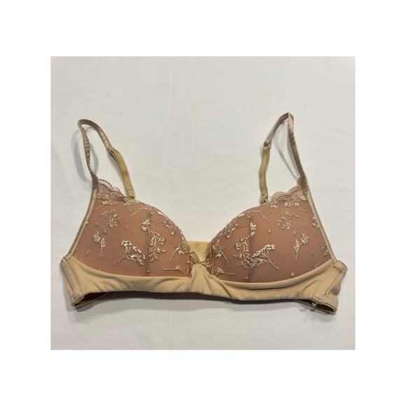 La Perla Embroidered Tulle Wireless Padded Bralette Size 32B Halo Ivory Nude - Picture 3 of 10